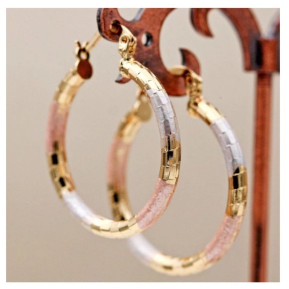 Jewelry - Classy Diamond Cut Hoop Earrings Ear Ring Tri Tone